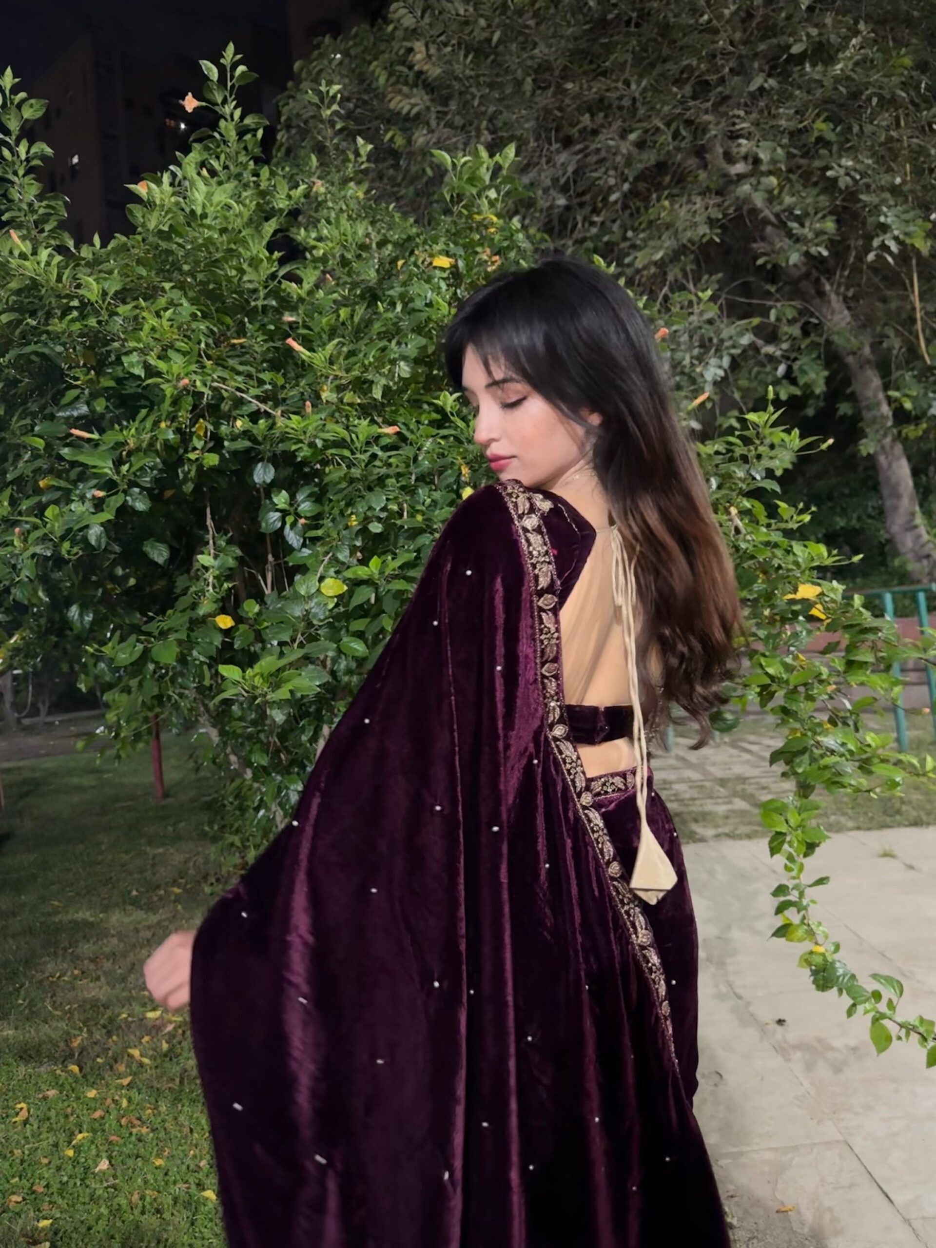 img_2819-1 LUXURY WINE VELVET SAREE - Image 11