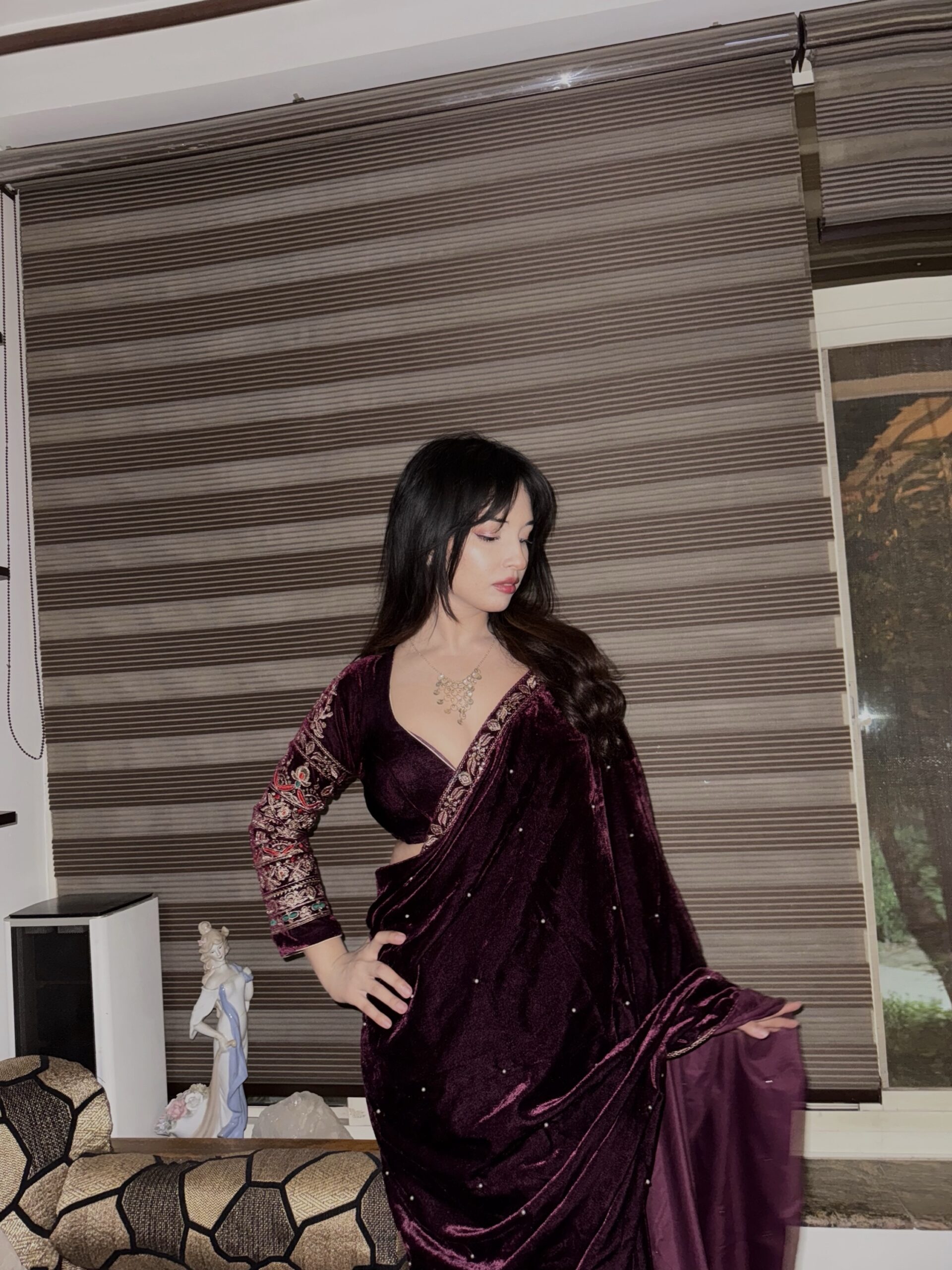 img_2824-1 LUXURY WINE VELVET SAREE - Image 9